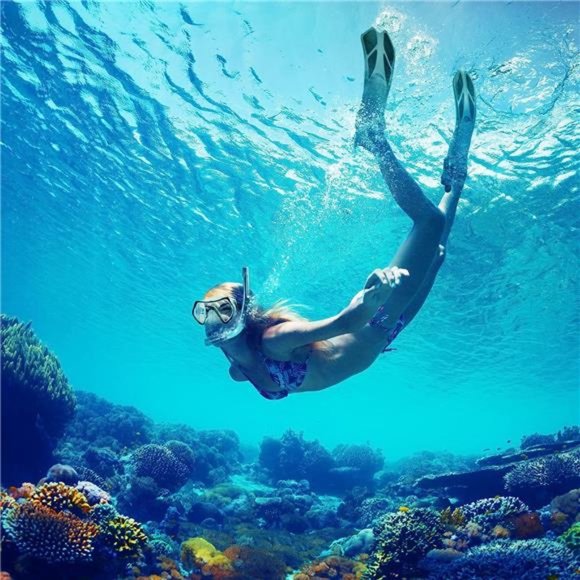 Mask Fin Snorkel Set, Travel Size Snorkeling Gear for Adults with Panoramic View - Picture 3 of 6